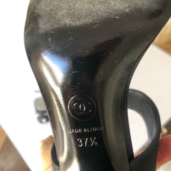 Chanel Black Star-Studded Pearl embellished grosgrain T-Strap Heels sandals MK - Picture 9 of 11